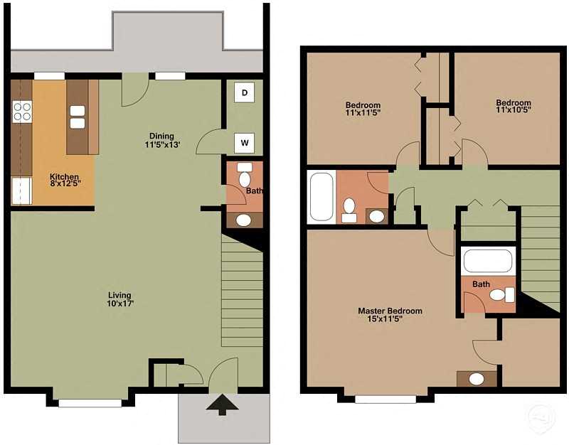 Floor plan for 3 beds, 2.5 baths, 1510 sqft